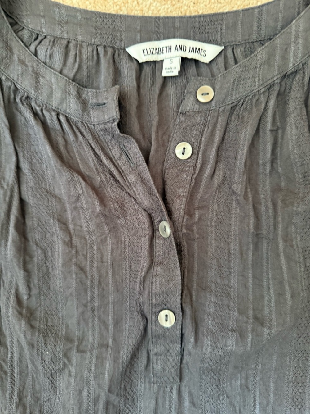 Elizabeth and James Button-Front Textured Top - Charcoal